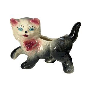 Vintage Cat Planter with Blue Eyes: 1950s Kitch